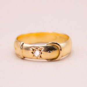 Junkyard Gem Antique Starburst Set Diamond Buckle Ring in 18ct Gold