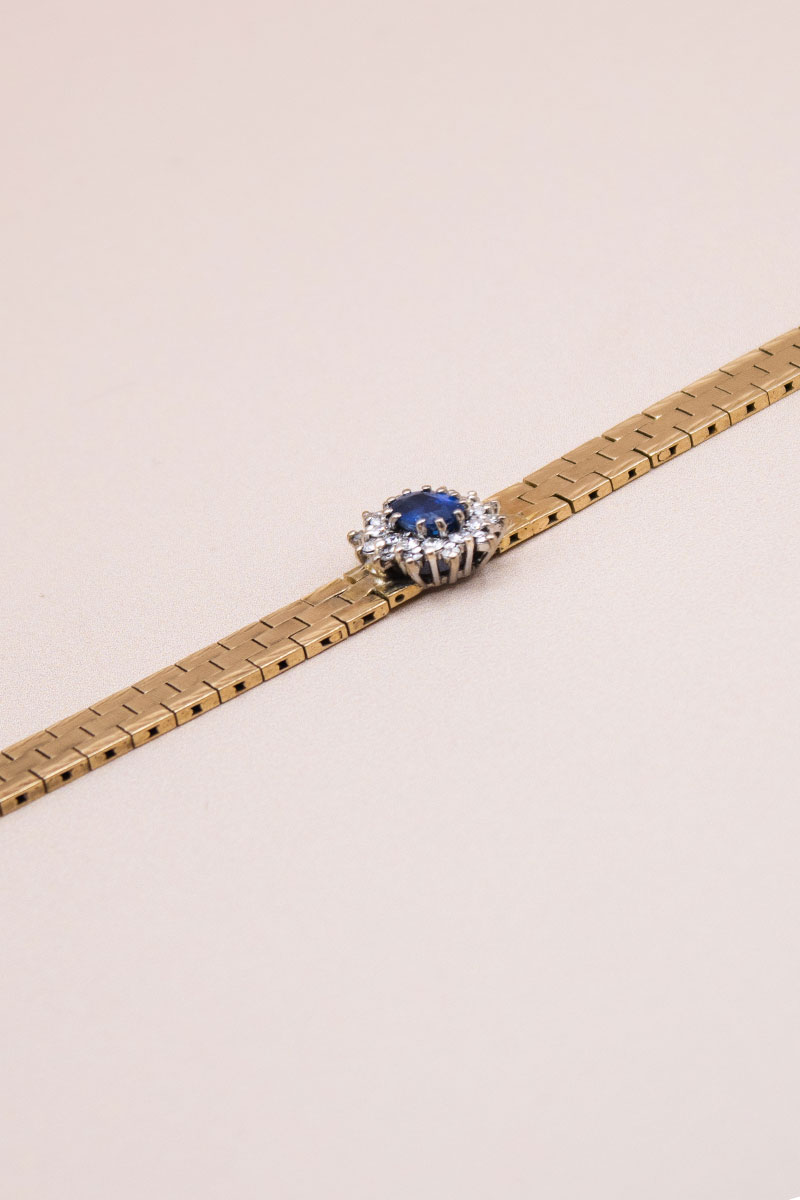 Junkyard Gem Sapphire and Diamond Bracelet 9ct Gold Vintage Bespoke