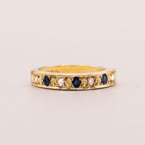 Junkyard-Gem-18ct-Gold-Sapphire-and-Diamond-Half-Eternity-Ring