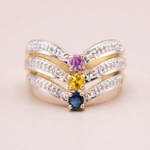 Junkyard-Gem-9ct-Gold-Tri-Colour-Sapphire-and-Diamond-Dress-Ring