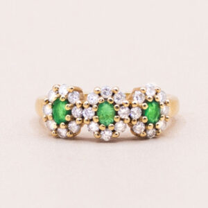 Junkyard-Gem-18ct-Gold-Triple-Emerald-Cluster-with-Diamonds