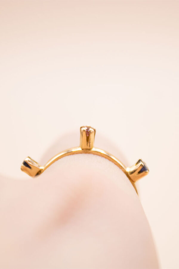 Junkyard Gem 18ct Gold Sapphire and Pink Tourmaline Stacking Ring