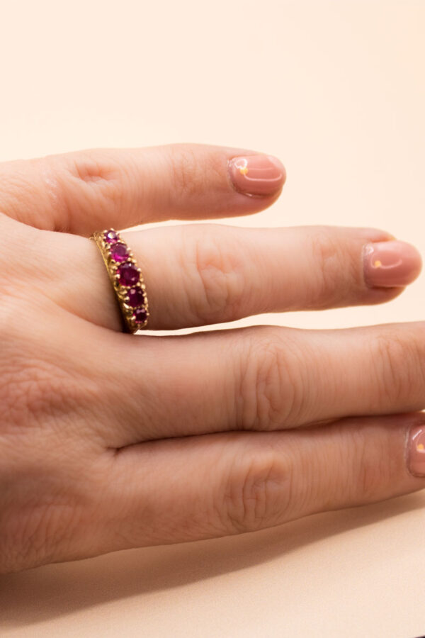 Junkyard Gem 9ct Gold Five Stone Vintage Ruby Ring
