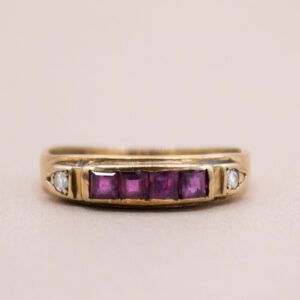 Junkyard Gem 9ct Gold Art Deco Ruby and Diamond Stacking Ring