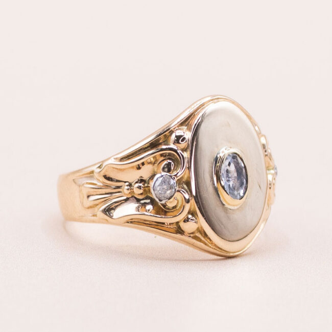Junkyard Gem Aquamarine and Diamond Signet Ring