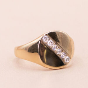 Junkyard Gem 9ct Gold Signet Ring with Diamonds 0.35ct Vintage