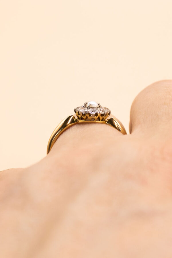 Junkyard Gem 18ct Gold and Platinum Pearl and Diamond Ring Antique Edwardian