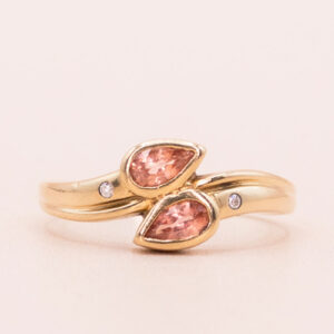 Junkyard Gem Pear Shaped Pink Sapphire Asymmetrically set with Diamonds 18ct Gold Vintage