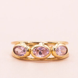 Junkyard Gem 18ct Gold Three Stone Pink Sapphire Ring