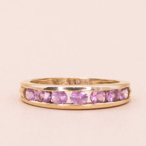 Junkyard Gem 9ct Gold Chanel Set Pink Sapphire Ring