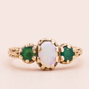 Junkyard Gem 9ct Gold Opal and Emerald Trilogy Ring