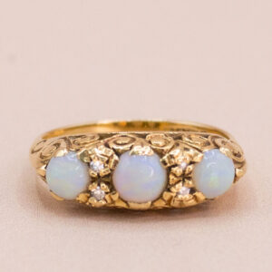 Junkyard Gem 18ct Gold Opal and Diamond Antique Gypsy Ring