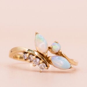 Junkyard Gem 14ct Gold Opal and Diamond Crown Ring