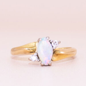 Junkyard Gem 18ct Gold Marquise Opal with Asymmetric set Diamonds