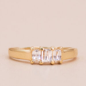 Junkyard Gem 18ct gold Baguette Cut Diamond Trilogy Ring