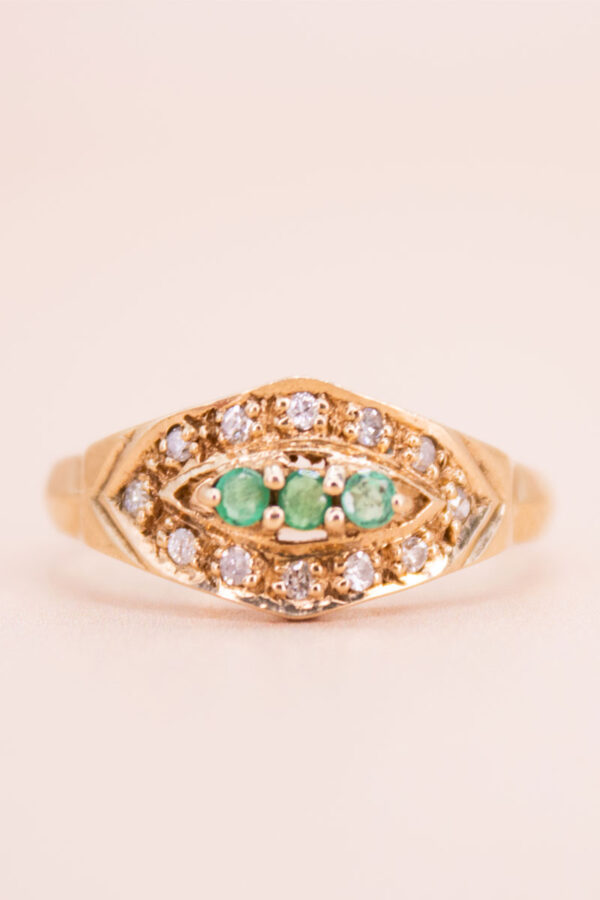 Junkyard Gem 9ct gold Emerald and Diamond Evil Eye Ring