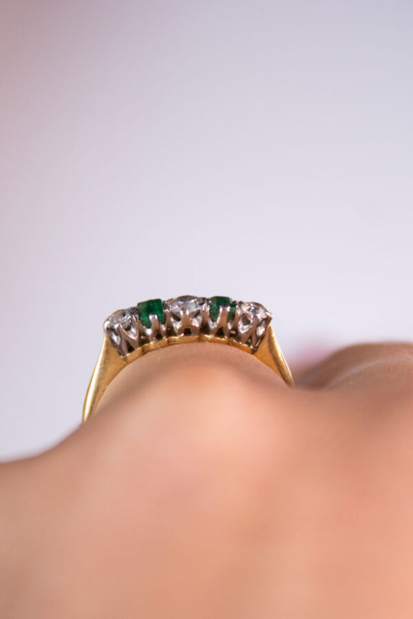 Junkyard Gem 18ct Gold Emerald and Diamond Ring