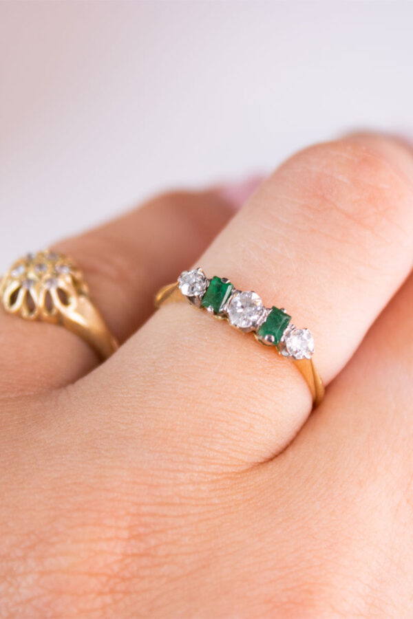 Junkyard Gem 18ct Gold Emerald and Diamond Ring