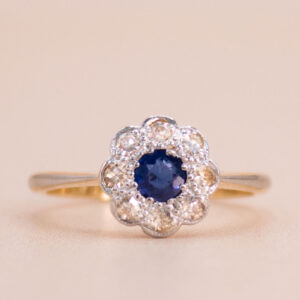 Junkyard Gem 18ct Gold and Platinum Sapphire and Diamond Cluster Ring