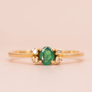 Junkyard Gem 18ct Gold Emerald and Diamond Trilogy Ring
