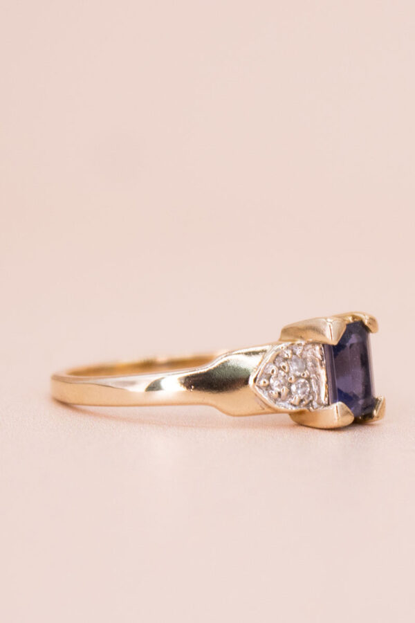Junkyard Gem 9ct Gold Baguette-Cut Sapphire and Diamond Trilogy Ring
