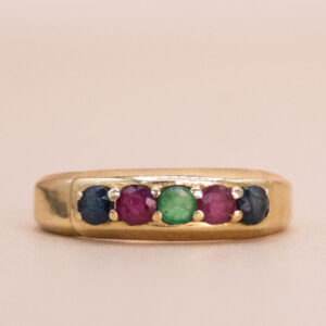 14ct Gold Sapphire, Ruby and Emerald Ring