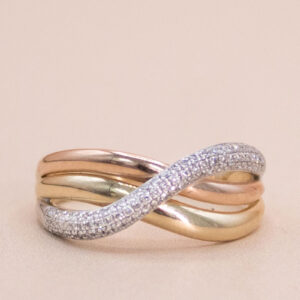 9ct Gold Tri-Colour Diamond Crossover Ring