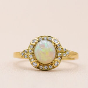 18ct Gold Opal and Diamond Target Ring