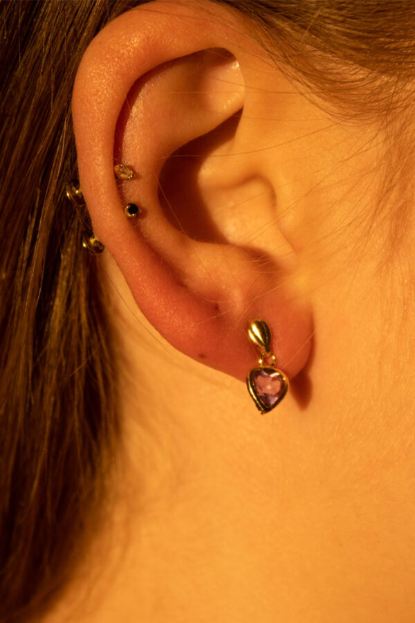 9ct Gold Heart Amethyst Earrings