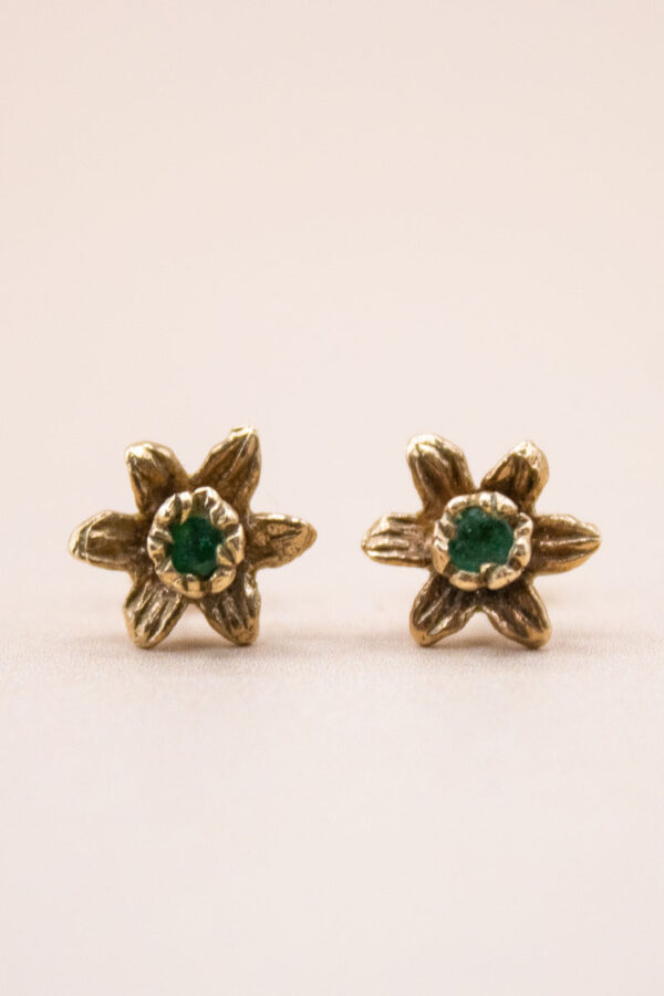 9ct Gold Emerald Floral Earrings