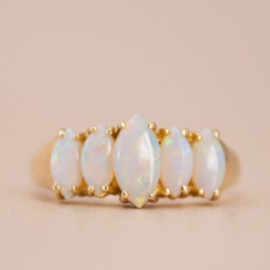 14ct Gold Five Stone Marquise Opal Ring