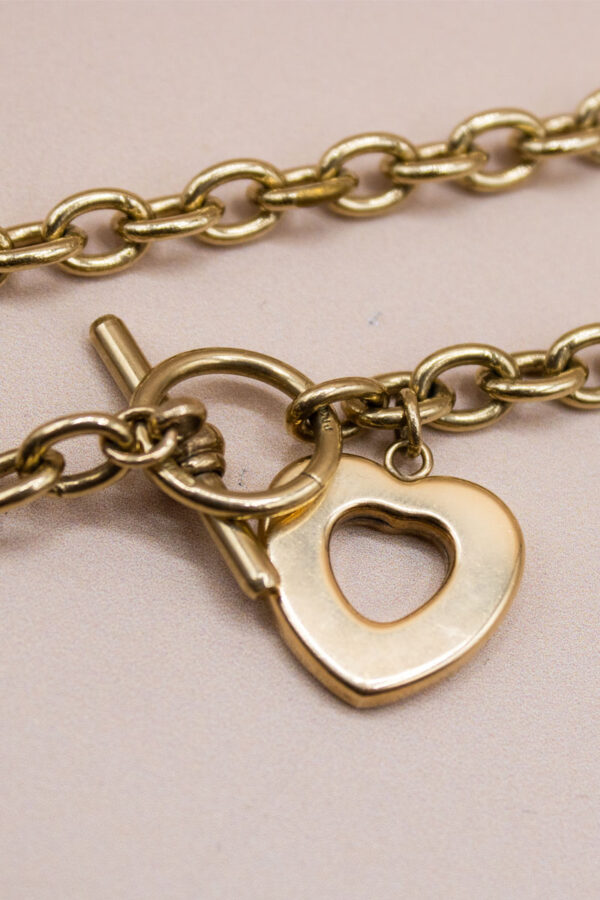 9ct Gold Heart Pendant T-Bar Chain 17"