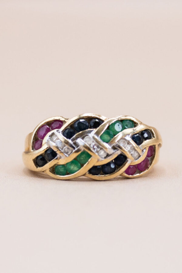 9ct Gold Emerald, Sapphire and Ruby Keepers Ring