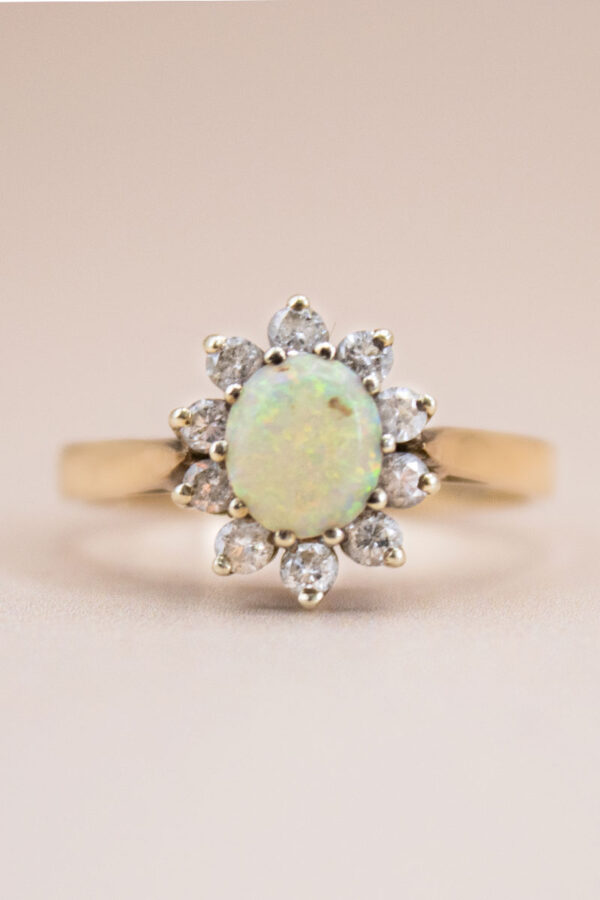 9ct Gold Opal and Diamond Halo Ring