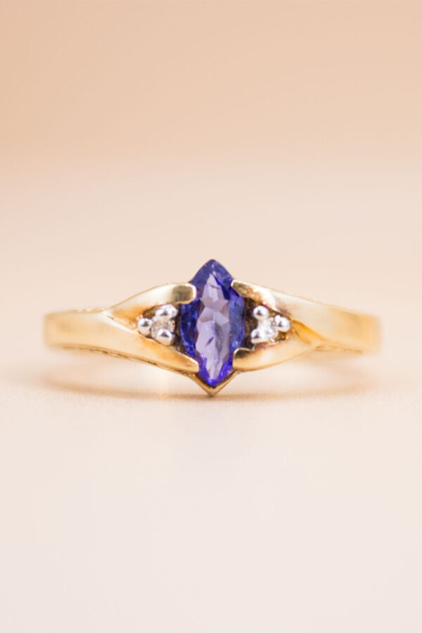 9ct Gold Marquise Tanzanite and Diamond Dress Ring