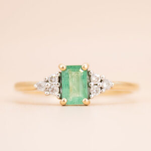 9ct Gold Baguette-Cut Emerald and Diamond Ring