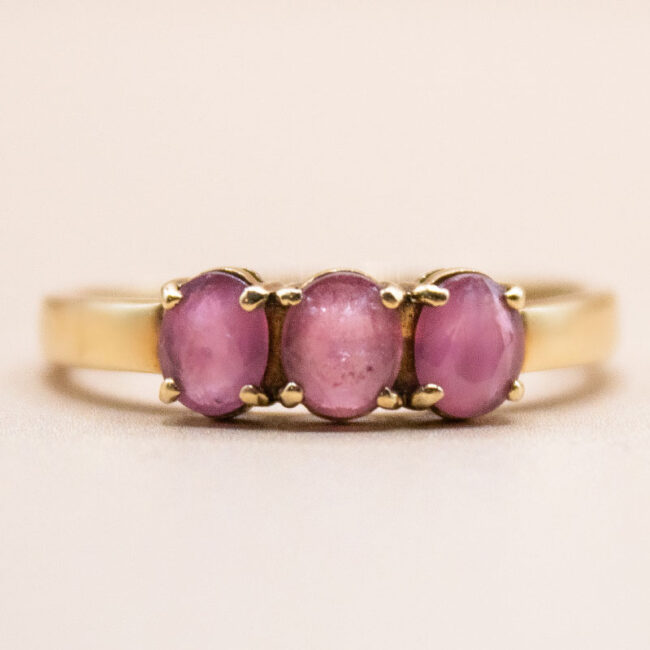 9ct Gold Oval-Cut Ruby Trilogy Ring