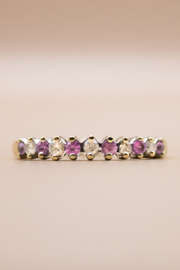 9ct Gold Pink Sapphire and Diamond Brilliant-Cut Stacker
