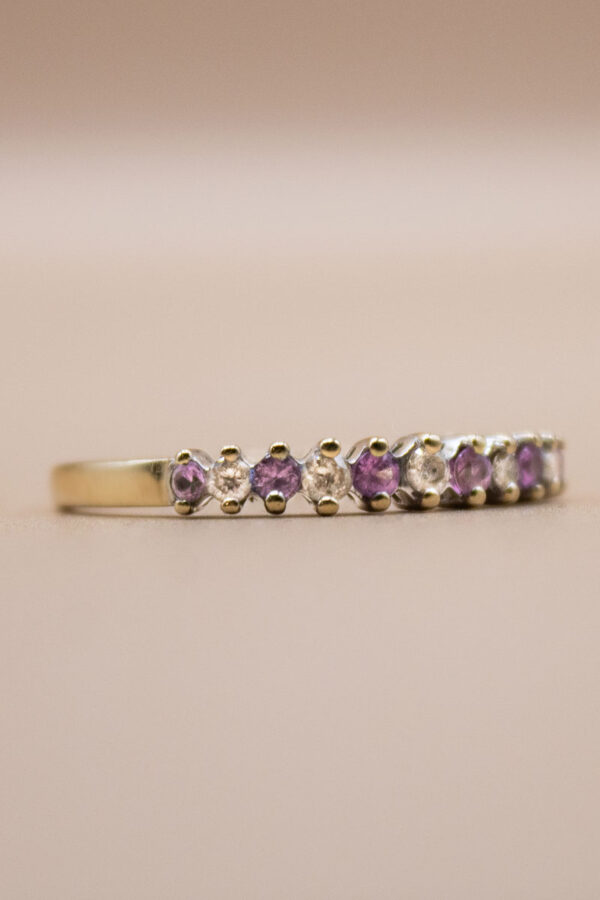 9ct Gold Pink Sapphire and Diamond Brilliant-Cut Stacker