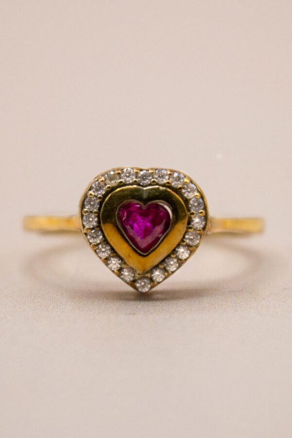 9ct Gold Ruby and Diamond Heart Ring