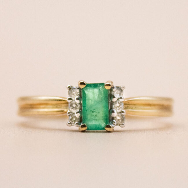 9ct Gold Bagutte-Cut Emerald and Diamond Ring