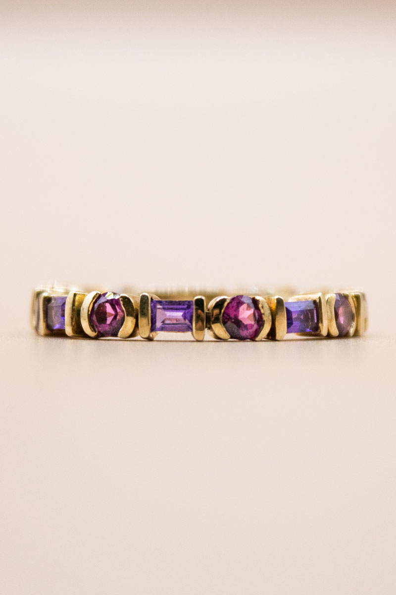 9ct Gold Articulated Garnet and Amethyst Ring
